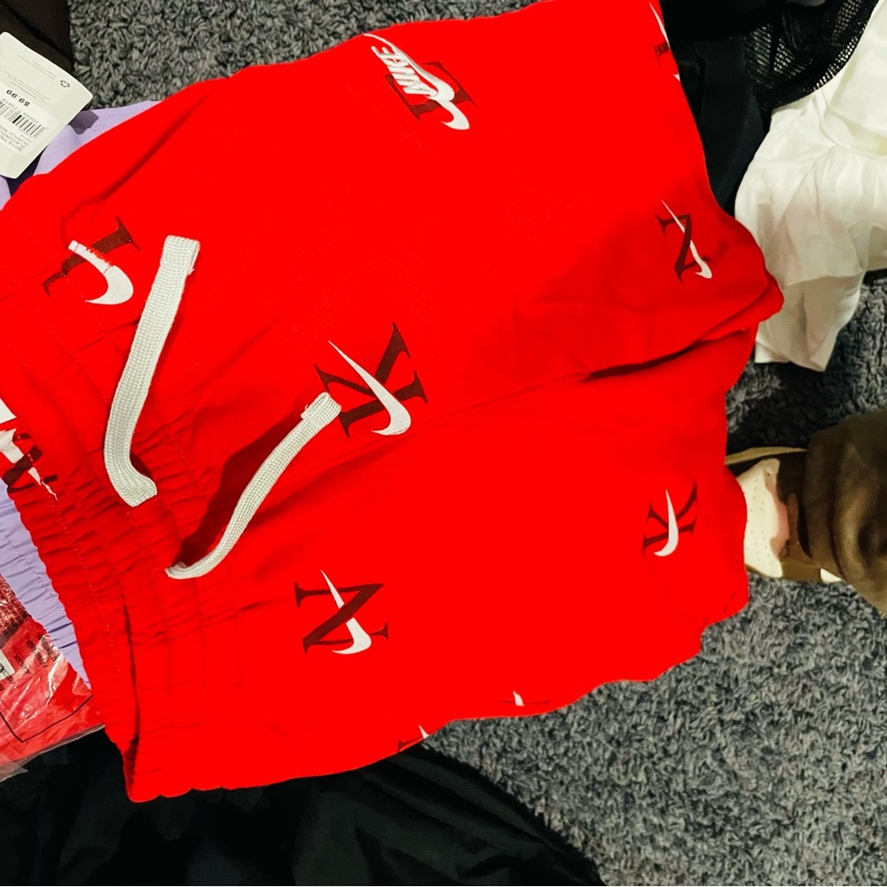 Nike Red and White Logo Shorts